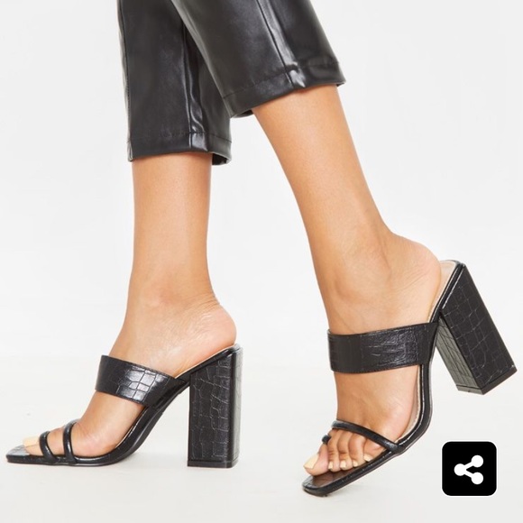 PrettyLittleThing Shoes - Black faux leather slip on heels